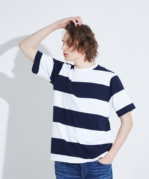 Barbarian(バーバリアン)の「【BARBARIAN】 8オンス ワイドピッチボーダー半袖Tシャツ(Tシャツ/カットソー・メンズ・ネイビー/ブラック・50/44/46/48)」の1枚目の写真