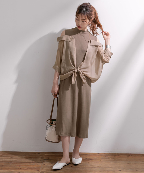 Newlyme(ニューリーミー)の「シアーシャツドッキングリブワンピース(ワンピース・レディース・ブラック/ベージュ系その他/グレイッシュベージュ・MEDIUM/LARGE)」の3枚目の写真