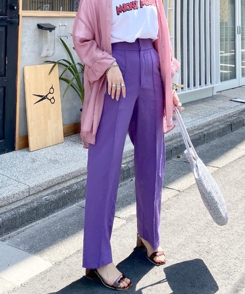 archives（アルシーヴ）の「バックレースアップセンタープレスパンツ（その他パンツ・レディース・パープル/アイボリー/マスタード/レンガ/グリーン・MEDIUM）」の3枚目の写真