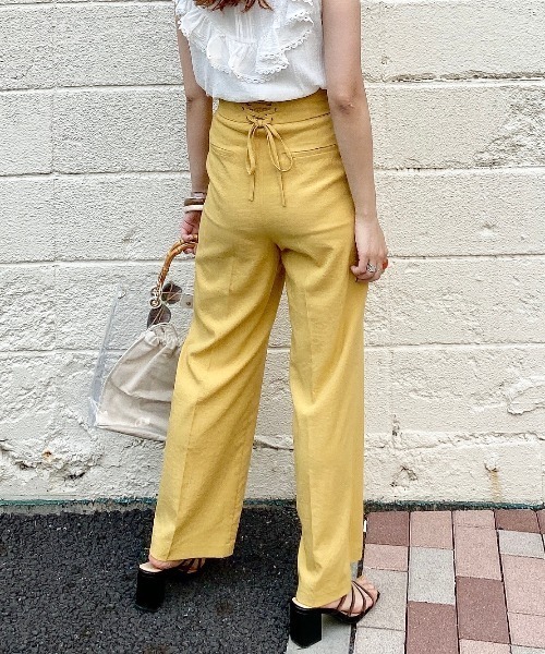 archives（アルシーヴ）の「バックレースアップセンタープレスパンツ（その他パンツ・レディース・パープル/アイボリー/マスタード/レンガ/グリーン・MEDIUM）」の4枚目の写真