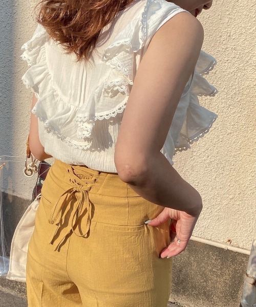 archives（アルシーヴ）の「バックレースアップセンタープレスパンツ（その他パンツ・レディース・パープル/アイボリー/マスタード/レンガ/グリーン・MEDIUM）」の8枚目の写真