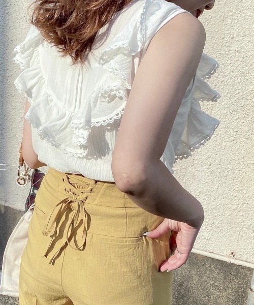 archives（アルシーヴ）の「バックレースアップセンタープレスパンツ（その他パンツ・レディース・パープル/アイボリー/マスタード/レンガ/グリーン・MEDIUM）」の16枚目の写真