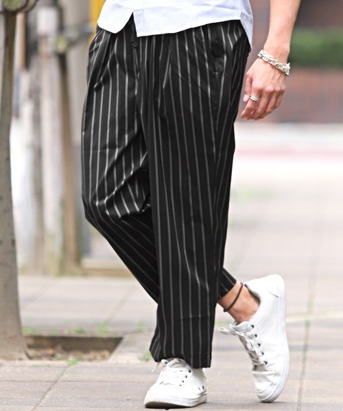 LUXSTYLE(ラグスタイル)の「ストレッチワイドタックパンツ(その他パンツ・メンズ・ブラック/ベージュ/ブルー系その他/ストライプ・M/L/XL)」の4枚目の写真