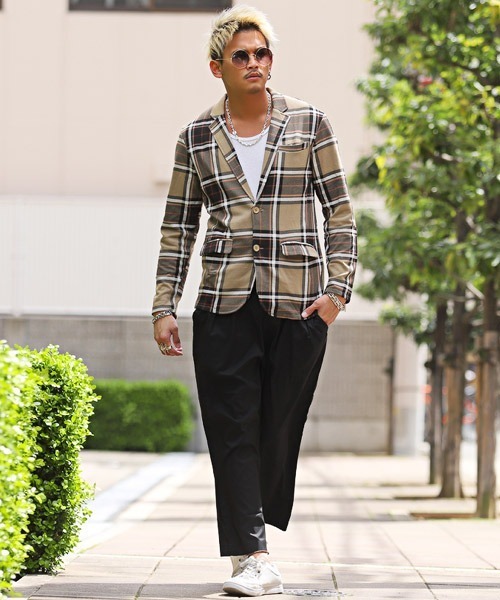 LUXSTYLE(ラグスタイル)の「ストレッチワイドタックパンツ(その他パンツ・メンズ・ブラック/ベージュ/ブルー系その他/ストライプ・M/L/XL)」の7枚目の写真