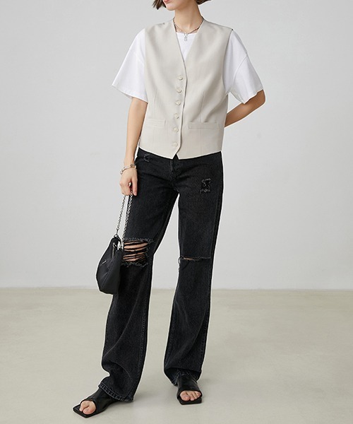 Fano Studios（ファノ ストゥディオズ）の「【Fano Studios】ストレートシルエット ブラック ダメージデニムパンツ FX20K143（デニムパンツ・レディース・ブラック・S/M/L）」の13枚目の写真