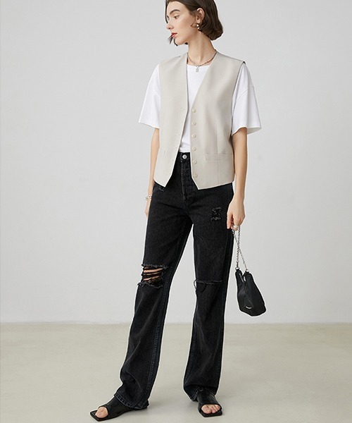 Fano Studios（ファノ ストゥディオズ）の「【Fano Studios】ストレートシルエット ブラック ダメージデニムパンツ FX20K143（デニムパンツ・レディース・ブラック・S/M/L）」の18枚目の写真