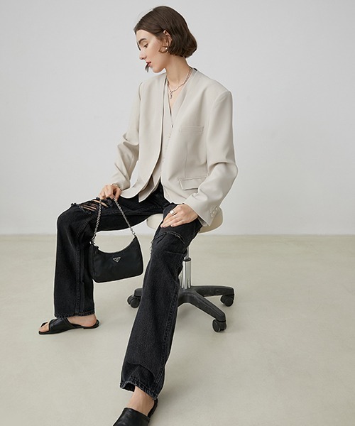 Fano Studios（ファノ ストゥディオズ）の「【Fano Studios】ストレートシルエット ブラック ダメージデニムパンツ FX20K143（デニムパンツ・レディース・ブラック・S/M/L）」の5枚目の写真