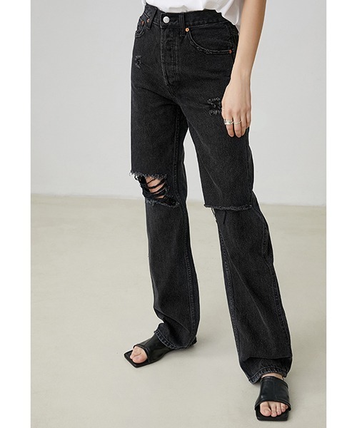 Fano Studios（ファノ ストゥディオズ）の「【Fano Studios】ストレートシルエット ブラック ダメージデニムパンツ FX20K143（デニムパンツ・レディース・ブラック・S/M/L）」の6枚目の写真