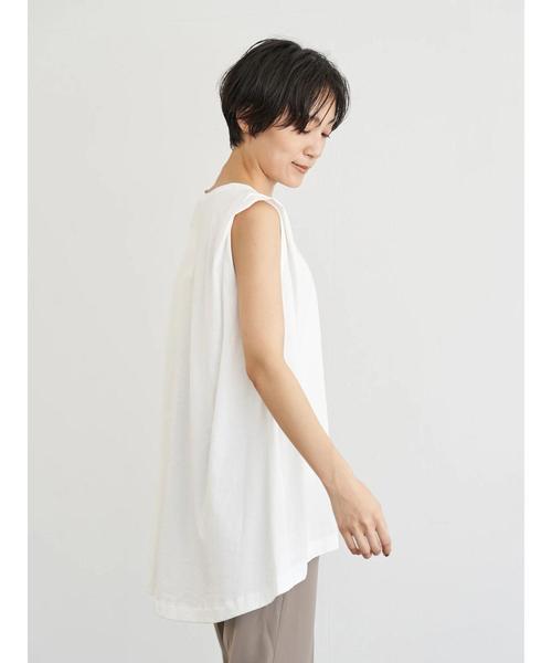 ホワイト ノースリーブ フレアチュニック セール】ノースリーブバックフレアカットチュニック ＊（Tシャツ