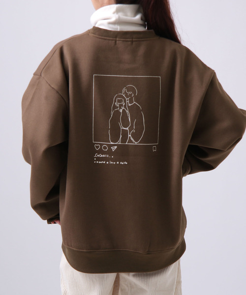 ZIP FIVE（ジップファイブ）の「【ZIP FIVE】イラストクルーオーバーサイズスウェット（スウェット・レディース・ブルー/ブラウン/グリーン/ベージュ/ホワイト/ブラック/ホワイト系/ブルー系/ブラウン系/グリーン系/ベージュ系/ブラック系/ブルー系1/ブラウン系1/グリーン系1/ベージュ系1/ホワイト系1/ブラック系1・MEDIUM/LARGE/X-LARGE）」の9枚目の写真