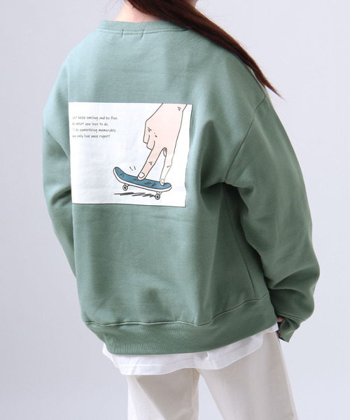 ZIP FIVE（ジップファイブ）の「【ZIP FIVE】イラストクルーオーバーサイズスウェット（スウェット・レディース・ブルー/ブラウン/グリーン/ベージュ/ホワイト/ブラック/ホワイト系/ブルー系/ブラウン系/グリーン系/ベージュ系/ブラック系/ブルー系1/ブラウン系1/グリーン系1/ベージュ系1/ホワイト系1/ブラック系1・MEDIUM/LARGE/X-LARGE）」の14枚目の写真