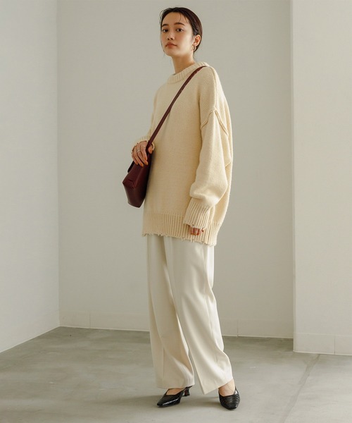 ADAM ET ROPE'（アダムエロペ）の「【ZOZO限定】フリンジBIGニットプルオーバー（ニット/セーター・レディース・ブラック/ライトグリーン/キナリ・FREE）」の21枚目の写真