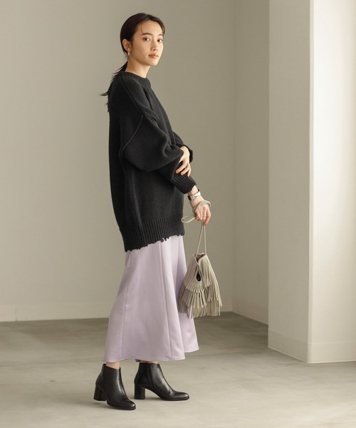 ADAM ET ROPE'（アダムエロペ）の「【ZOZO限定】フリンジBIGニットプルオーバー（ニット/セーター・レディース・ブラック/ライトグリーン/キナリ・FREE）」の22枚目の写真