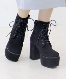 LOVEHUNTER / 10.5cm厚底 スクエアトゥ レースアップブーツ(1542)