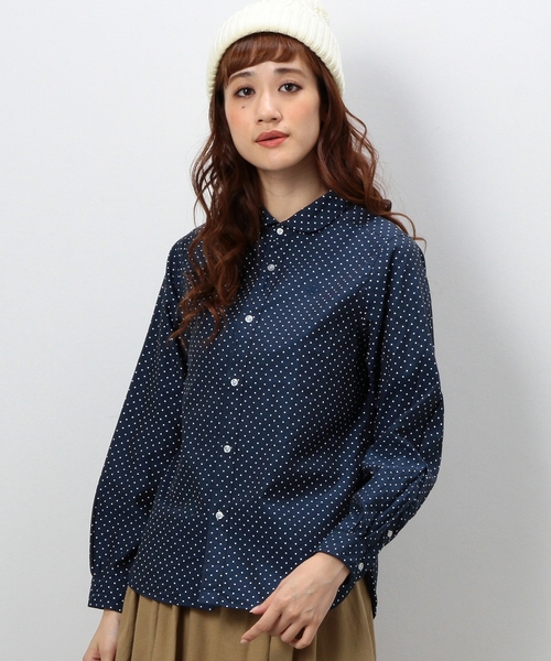 coen（コーエン）の「ライトオックスフォードドット柄シャツ（シャツ/ブラウス・レディース・ホワイト/ネイビー・MEDIUM/LARGE/SMALL）」の2枚目の写真