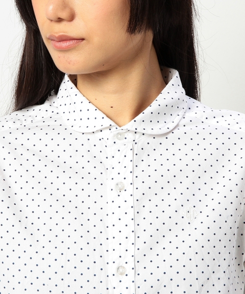 coen（コーエン）の「ライトオックスフォードドット柄シャツ（シャツ/ブラウス・レディース・ホワイト/ネイビー・MEDIUM/LARGE/SMALL）」の3枚目の写真