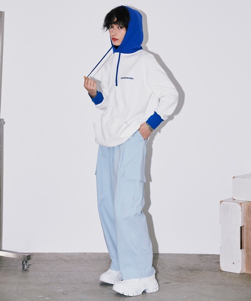 Bonjour Girl（ボンジュールガール）の「【Bonjour Girl】BG バイカラーパーカー（パーカー・レディース・ホワイト/ブラック/パープル・FREE）」の4枚目の写真