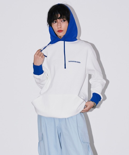 Bonjour Girl（ボンジュールガール）の「【Bonjour Girl】BG バイカラーパーカー（パーカー・レディース・ホワイト/ブラック/パープル・FREE）」の10枚目の写真