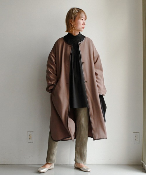 feepur（フェピュール）の「パイピングコート（ノーカラーコート・レディース・ベージュ/モカ/ピンクベージュ・MEDIUM）」の2枚目の写真
