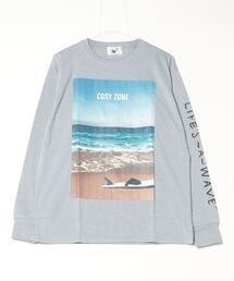 16/- 天竺 フォトプリント クルーネック ロング Tシャツ