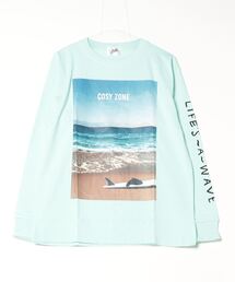 16/- 天竺 フォトプリント クルーネック ロング Tシャツ