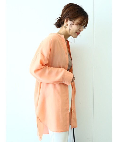Green　Parks（グリーンパークス）の「バンドカラーシアーシャツ＊（シャツ/ブラウス・レディース・アイボリー/ライトベージュ/オレンジ/グリーン・FREE）」の14枚目の写真