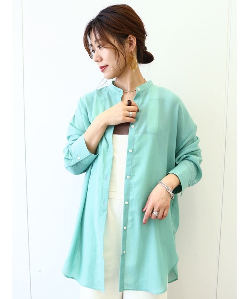 Green　Parks（グリーンパークス）の「バンドカラーシアーシャツ＊（シャツ/ブラウス・レディース・アイボリー/ライトベージュ/オレンジ/グリーン・FREE）」の12枚目の写真