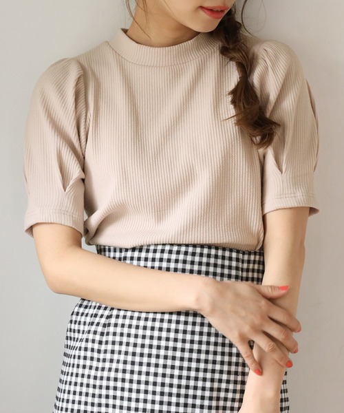 one after another NICE CLAUP（ワンアフターアナザーナイスクラップ）の「袖コンシャステレコトップス（Tシャツ/カットソー・レディース・オフホワイト/ベージュ/ブラック/ミント・FREE）」の3枚目の写真
