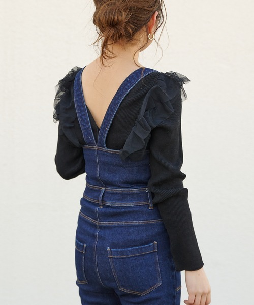 Chico（チコ）の「ストレッチデニムサロペット（サロペット/オーバーオール・レディース・ネイビー/ブルー・SMALL/MEDIUM）」の6枚目の写真