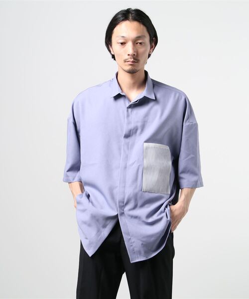 cathy jane（キャシージェーン）の「Cathy Jane（キャシージェーン）@別注ハーフスリーブシャツ（シャツ/ブラウス・メンズ・ネイビー/パープル・FREE）」の2枚目の写真