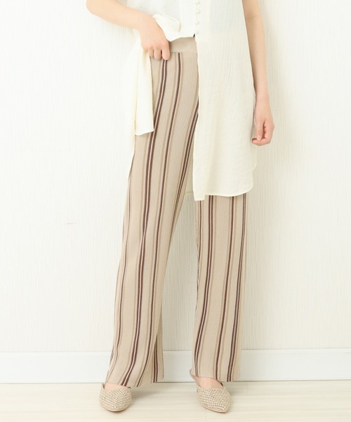 n'ee-ne（ネーネ）の「麻タッチストライプ　ストレートパンツ（その他パンツ・レディース・アイボリー/ベージュ/オレンジ・FREE）」の3枚目の写真