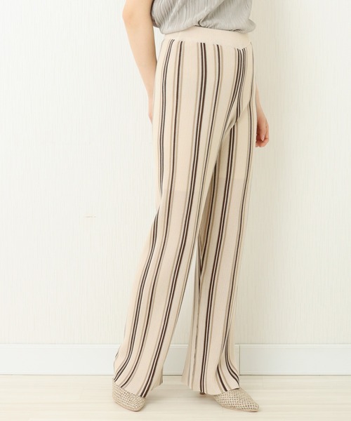 n'ee-ne（ネーネ）の「麻タッチストライプ　ストレートパンツ（その他パンツ・レディース・アイボリー/ベージュ/オレンジ・FREE）」の2枚目の写真