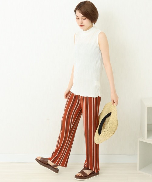 n'ee-ne（ネーネ）の「麻タッチストライプ　ストレートパンツ（その他パンツ・レディース・アイボリー/ベージュ/オレンジ・FREE）」の16枚目の写真