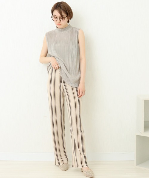 n'ee-ne（ネーネ）の「麻タッチストライプ　ストレートパンツ（その他パンツ・レディース・アイボリー/ベージュ/オレンジ・FREE）」の6枚目の写真