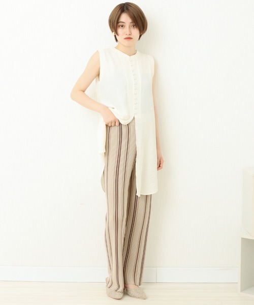 n'ee-ne（ネーネ）の「麻タッチストライプ　ストレートパンツ（その他パンツ・レディース・アイボリー/ベージュ/オレンジ・FREE）」の19枚目の写真