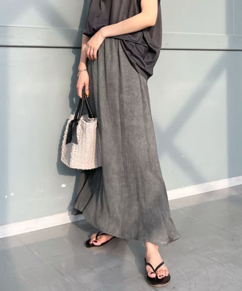 DouDou(ドゥドゥ)の「ムラ染め切替スカート(スカート・レディース・チャコールグレー/グリーン/アイボリー・FREE)」の2枚目の写真