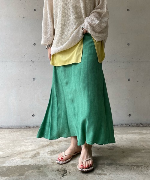 DouDou(ドゥドゥ)の「ムラ染め切替スカート(スカート・レディース・チャコールグレー/グリーン/アイボリー・FREE)」の3枚目の写真
