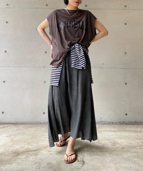 DouDou(ドゥドゥ)の「ムラ染め切替スカート(スカート・レディース・チャコールグレー/グリーン/アイボリー・FREE)」の14枚目の写真