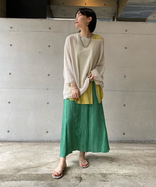 DouDou(ドゥドゥ)の「ムラ染め切替スカート(スカート・レディース・チャコールグレー/グリーン/アイボリー・FREE)」の19枚目の写真