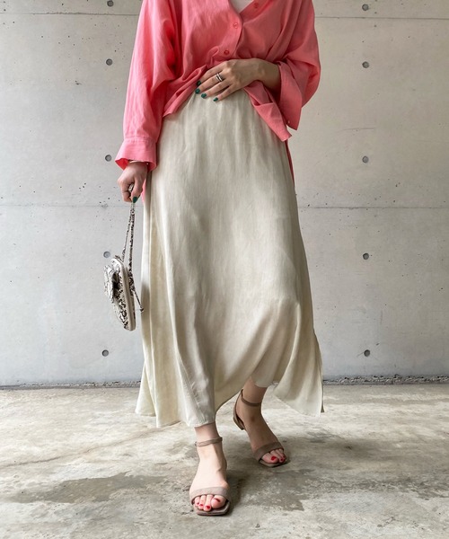 DouDou(ドゥドゥ)の「ムラ染め切替スカート(スカート・レディース・チャコールグレー/グリーン/アイボリー・FREE)」の12枚目の写真