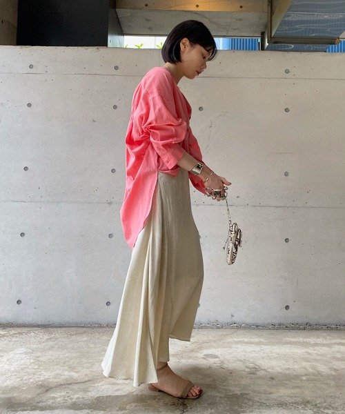 DouDou(ドゥドゥ)の「ムラ染め切替スカート(スカート・レディース・チャコールグレー/グリーン/アイボリー・FREE)」の4枚目の写真