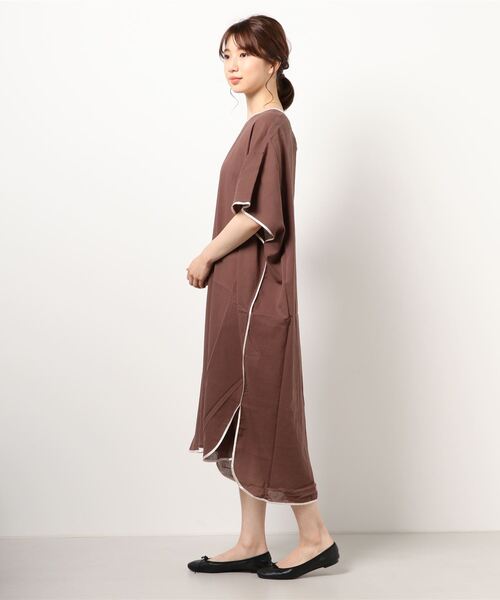 HONEYSUCKLE ROSE（ハニーサックルローズ）の「【HONEYSUCKLE ROSE】パイピングワンピース（シャツワンピース・レディース・ブラウン/オフホワイト/グリーン・M/L）」の4枚目の写真