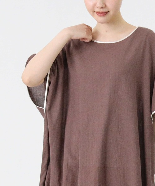 HONEYSUCKLE ROSE（ハニーサックルローズ）の「【HONEYSUCKLE ROSE】パイピングワンピース（シャツワンピース・レディース・ブラウン/オフホワイト/グリーン・M/L）」の2枚目の写真