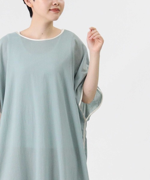 HONEYSUCKLE ROSE（ハニーサックルローズ）の「【HONEYSUCKLE ROSE】パイピングワンピース（シャツワンピース・レディース・ブラウン/オフホワイト/グリーン・M/L）」の3枚目の写真