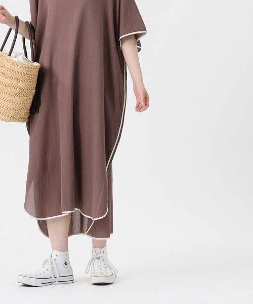 HONEYSUCKLE ROSE（ハニーサックルローズ）の「【HONEYSUCKLE ROSE】パイピングワンピース（シャツワンピース・レディース・ブラウン/オフホワイト/グリーン・M/L）」の14枚目の写真