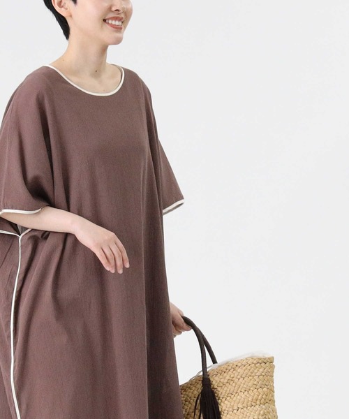 HONEYSUCKLE ROSE（ハニーサックルローズ）の「【HONEYSUCKLE ROSE】パイピングワンピース（シャツワンピース・レディース・ブラウン/オフホワイト/グリーン・M/L）」の16枚目の写真