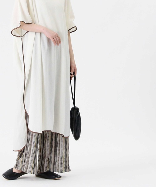 HONEYSUCKLE ROSE（ハニーサックルローズ）の「【HONEYSUCKLE ROSE】パイピングワンピース（シャツワンピース・レディース・ブラウン/オフホワイト/グリーン・M/L）」の6枚目の写真