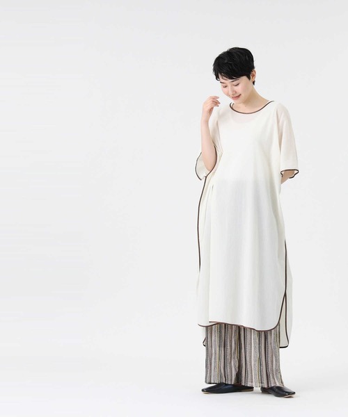 HONEYSUCKLE ROSE（ハニーサックルローズ）の「【HONEYSUCKLE ROSE】パイピングワンピース（シャツワンピース・レディース・ブラウン/オフホワイト/グリーン・M/L）」の9枚目の写真