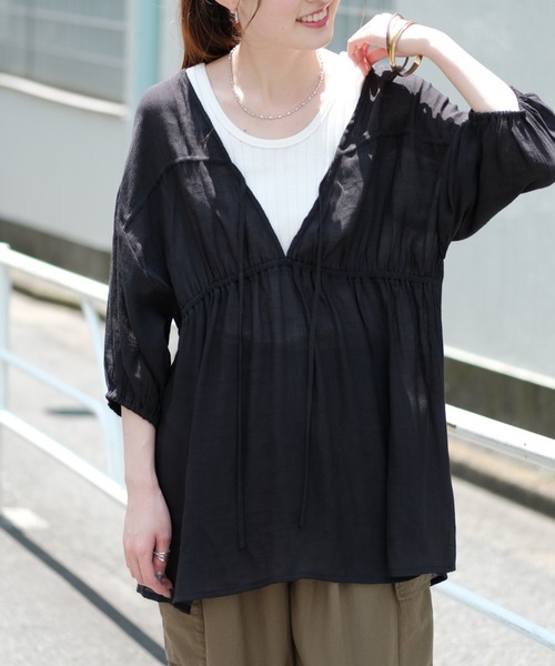 CIAOPANIC TYPY(チャオパニックティピー)の「【ZOZOTOWN限定】2WAYバックドロスト楊柳ブラウス(シャツ/ブラウス・レディース・イエロー/ブラック/オフホワイト・ONE SIZE)」の2枚目の写真