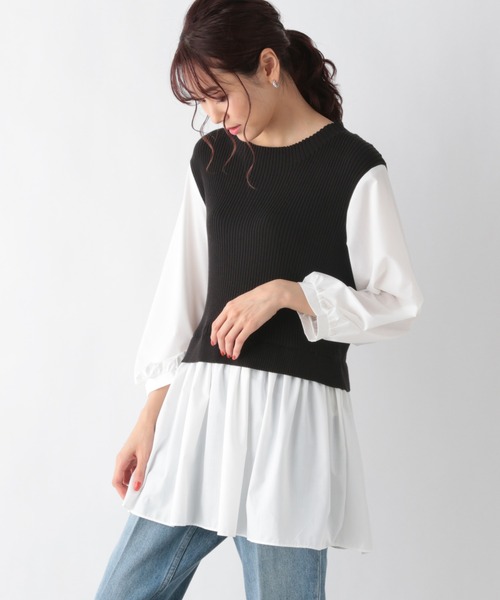 GLOBAL WORK（グローバルワーク）の「布帛ドッキングベスト7分袖/956183（ベスト・レディース・アッシュグレー/ブラック/モカ・FREE）」の4枚目の写真